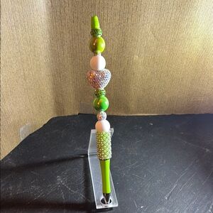 Green and White Beaded Pen